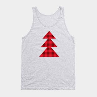 Christmas Tree winter red plaid design Tank Top